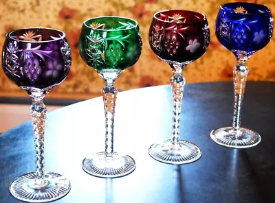 Buy Set 4 MULTI COLORED Hock Wine Goblets Glasses MULTICOLORED CUT GRAPE 8 1/4  • 229.25£