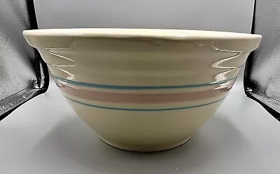 Buy Vintage McCoy Pottery Oven Ware Large 12  Bowl Pink Blue Stripes USA • 27.86£