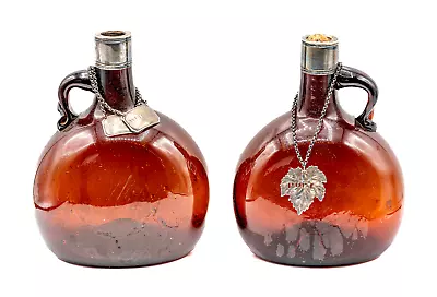 Buy PAIR Artist Glass Bottle Flasks Silver Plated Marked European Early 20th Century • 100£