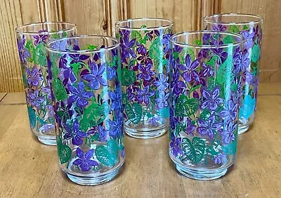Buy *Set Of 5* Vintage Libbey Purple Violets Glassware Pretty 12 Oz Tumblers  • 23.30£