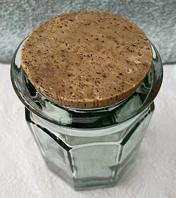 Buy Vintage Octagonal Green Glass Jar Storage Kitchen Cork Stopper Top • 14£