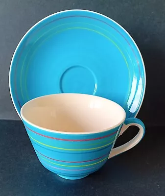 Buy Whittard Of Chelsea Hand Painted Cup & Saucer Large Blue With Multi Stripes  • 4.99£