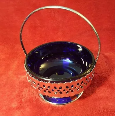 Buy Bon Bon Dish/Bowl With Cobalt Blue Glass Vintage Chome 8cm Liner And Handle • 7.10£