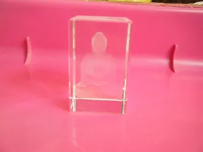 Buy Glass Or Crystal Block With Thai Buddha Etching Ornament Or Paperweight Unused • 20£