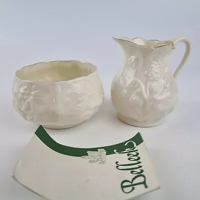 Buy Vintage Belleek Lotus Pattern Milk Jug And Sugar Bowl • 34.95£