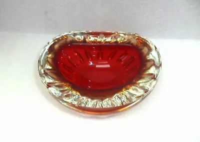 Buy Heavy  Murano  Venetian  Geode  Seguso  Red Amber  Art  Glass  Bowl  Vase • 75£
