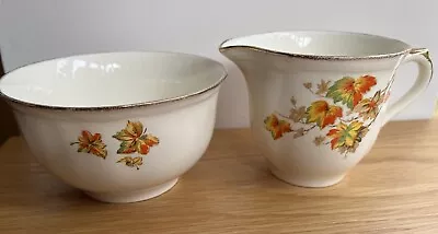 Buy Alfred Meakin English Fine Bone China White Creamer & Sugar Bowl Autumnal Leaves • 14.95£
