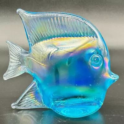 Buy Light Blue Iridescent Hand Made Glass Fish Paperweight • 14£
