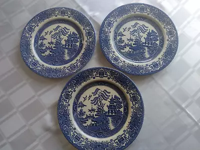 Buy 3 X Vintage English Ironstone Tableware Dinner Plate Old Willow Pattern England • 4.99£