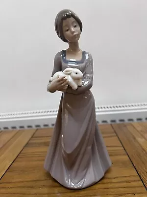 Buy Nao By Lladro  Precious Bundle  Glazed Lady W/ Bunny Rabbit Figurine #1168 • 25£