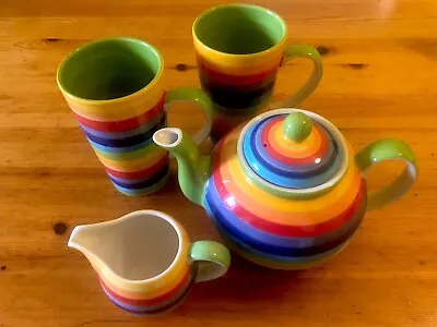 Buy Stripy Rainbow Teapot & Mug Set • 20£