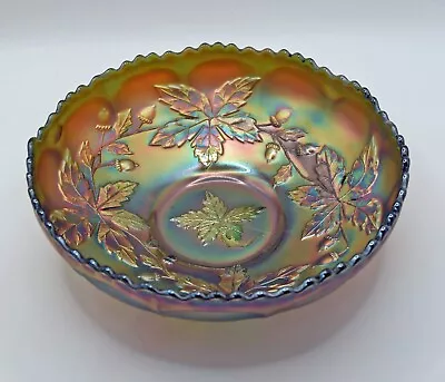 Buy Antique Fenton Irridescent Carnival Glass 'Autumn Acorns' Fruit Bowl • 26£
