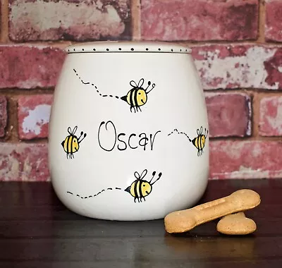 Buy Large Personalised Ceramic Dog Jar Hand Painted Dog Treat Jar Canister Bee Jar • 20.99£