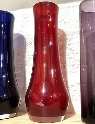 Buy Mid Century Cased Red Glass Vase Riihimaen Lasi Finland • 24.99£