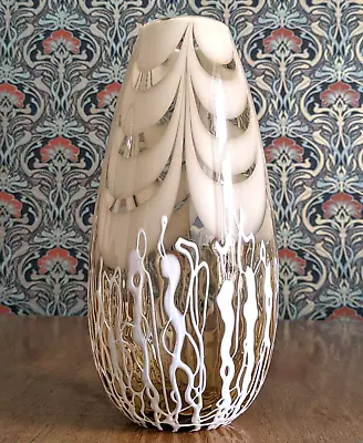 Buy Large 1950s / 60s Vintage Finnish Feathered Filigree Art Glass Vase Kumela 20th • 75£