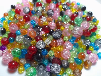 Buy Job Lot Of 100 Pieces Crackle Glass Beads Loose 4/6/8/10mm Approx RANDOM MIX • 1.79£
