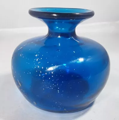 Buy Vintage Retro Small Blue Maltese Art Glass Vase Signed Mdina ? Signed On Base  • 18£