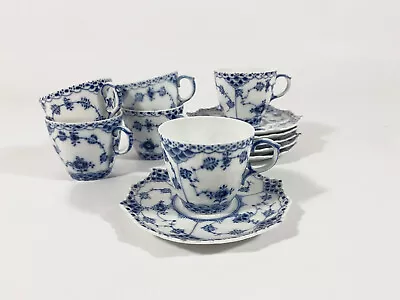 Buy 6x Royal Copenhagen Blue Fluted Full Lace  1038 Demitasse Coffee Cups & Saucers • 222.96£