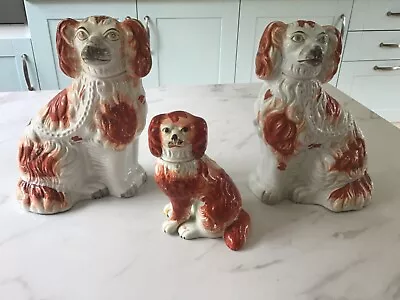 Buy Three Antique Staffordshire Spaniel Dogs Very Slight A/F On Small Dog • 45£