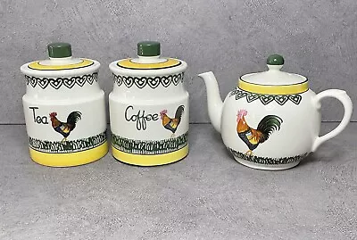 Buy Price Kensington Cockerel Tea & Coffee Jar With Tea Pot Vintage Hand Painted • 45.99£