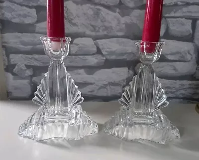 Buy VINTAGE !!! ART DECO - SET Of 2 X CUT CLEAR GLASS Candle Holder Size: 14 X 12cm • 19.99£