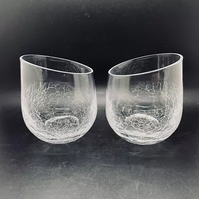 Buy (2) Pier 1 Stemless Wine Glasses Clear Crackle Bottom Angled Rim Pair Set • 27.96£