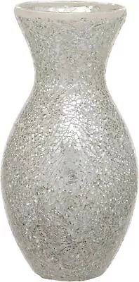 Buy Tall Silver Crackled Glass Mosaic Vase, Gift, Home Decoration, 28cm / 11-inches • 24.56£