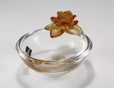 Buy Daum Pate De Verre & Clear Crystal Glass Rose Flower Small Trinket Bowl • 129.54£