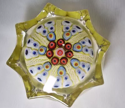 Buy Vintage Scottish STRATHEARN Yellow Millefiori Star Shape Glass Paperweight • 12.99£