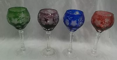 Buy Very Nice 4  Ajka Hungary Cut To Clear Wine Hock Glasses Multi Colors  • 149.10£