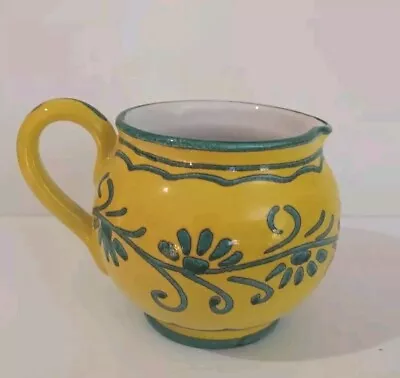 Buy VTG Hand Painted Italian Art Pottery Ceramic Creamer Pitcher Canary Yellow Blue  • 20.50£