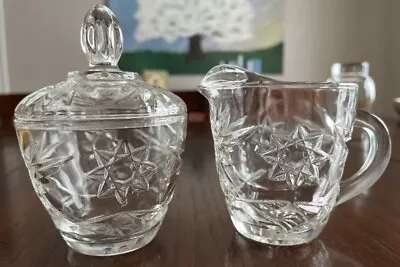Buy Vintage Prescut Clear Glass Cream And Sugar Bowl With Lid STAR Of DAVID • 11.18£