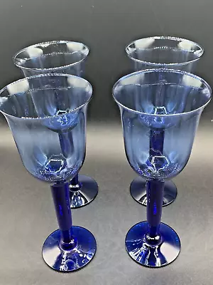 Buy Set Of 4 Cobalt Blue Tall Water/Wine Glasses Made In Mexico Excellent Condition • 22.36£