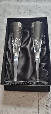 Buy Rockingham Hand Cut  Crystal Champagne Flutes In Original Box • 22.50£