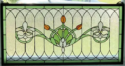 Buy Tiffany Style Stained Glass Window Panel  Fleur De Lis  32  X 16  FREE SHIP USA • 177.06£
