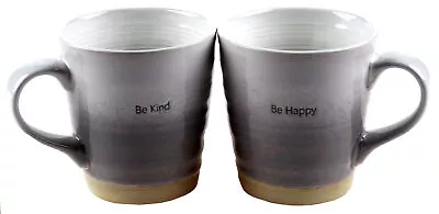 Buy Pottery Style Mugs - Grey / Black - Be Kind / Happy (Set Of 2) • 14.49£