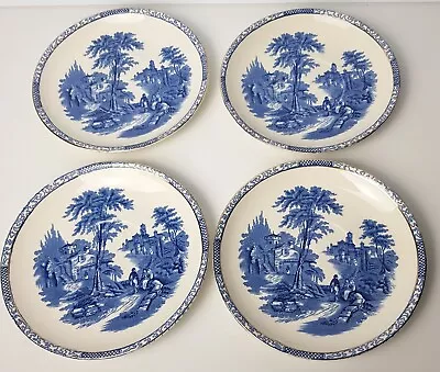 Buy VINTAGE Four Adams Landscape Ironstone Side Plates Blue & White L17cm Flaw • 15£