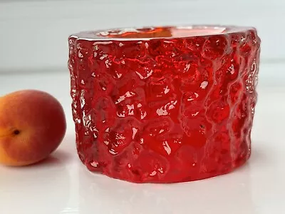 Buy Whitefriars Vintage Art Glass Bark Effect Red Candle Holder • 35£