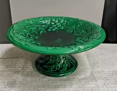 Buy Antique 19th C Green Majolica Pottery Grapes & Vine Pedestal Footed Comport Dish • 25£