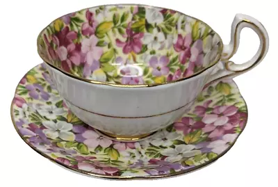 Buy Royal Standard Virginia Stock Floral Chintz Tea Cup & Saucer Dish  D Handle • 14.90£