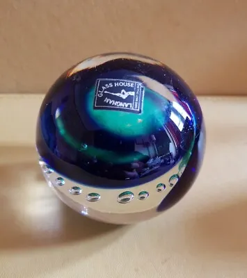 Buy Vintage Langham Glass Paperweight Sphere By Paul Miller Green Blue & Buliconte  • 12£