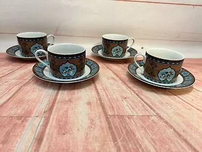 Buy Set Of 4 Vera Bradley Andrea By Sadek Java Blue Coffee Cups Tea Mugs & Saucers • 33.50£