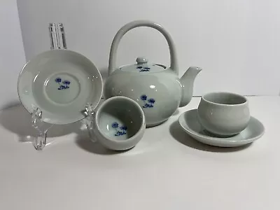 Buy Antique Chinese Porcelain Tea Set Blue Hibiscus Flowers Tea Kettle With Lid • 55.91£
