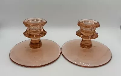 Buy Vintage Peachy Pink Depression Glass Taper Candle Holders, Set Of 2, 3” Tall • 16.77£