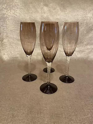 Buy Set 4 Vintage Amethyst PURPLE Long Detail Stem Wine Glasses Champagne Flutes • 24.99£