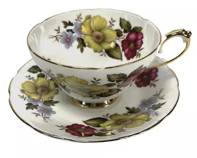 Buy Antique Royal Sutherland Teacup & Saucer Bone China England Red Yellow Flowers • 23.27£