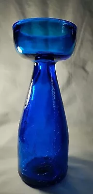 Buy Vintage Retro Crackle Glass  Bottle / Vase 8.75  Royal / Cobalt Blue • 37.33£