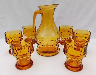 Buy Vintage Italian 1970s Amber Glass Jug And 6 Tumblers • 40£