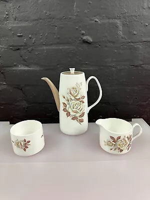 Buy Queen Anne Bone China Autumn Rose Coffee Pot Milk / Cream Jug And Sugar Bowl Set • 17.99£