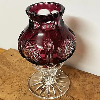 Buy Vintage Ruby Red Bohemian Czech  Candle Votive Holder Elegant Cut To Clear • 65.97£